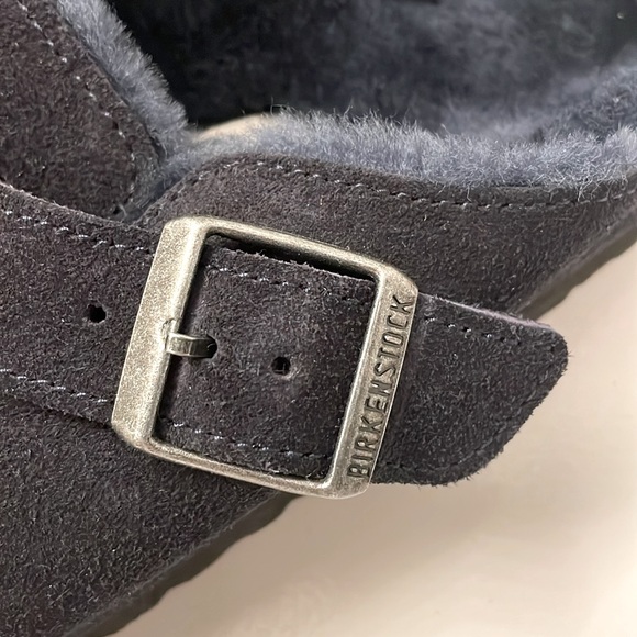 NWOT Birkenstock Boston Midnight Navy Blue Shearling Suede Leather Slip On Clogs - Picture 7 of 7